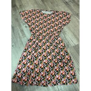 Boden Pink Floral Ecovero Jersey Dress Short Sleeve Elastic Waist US 6R D0113